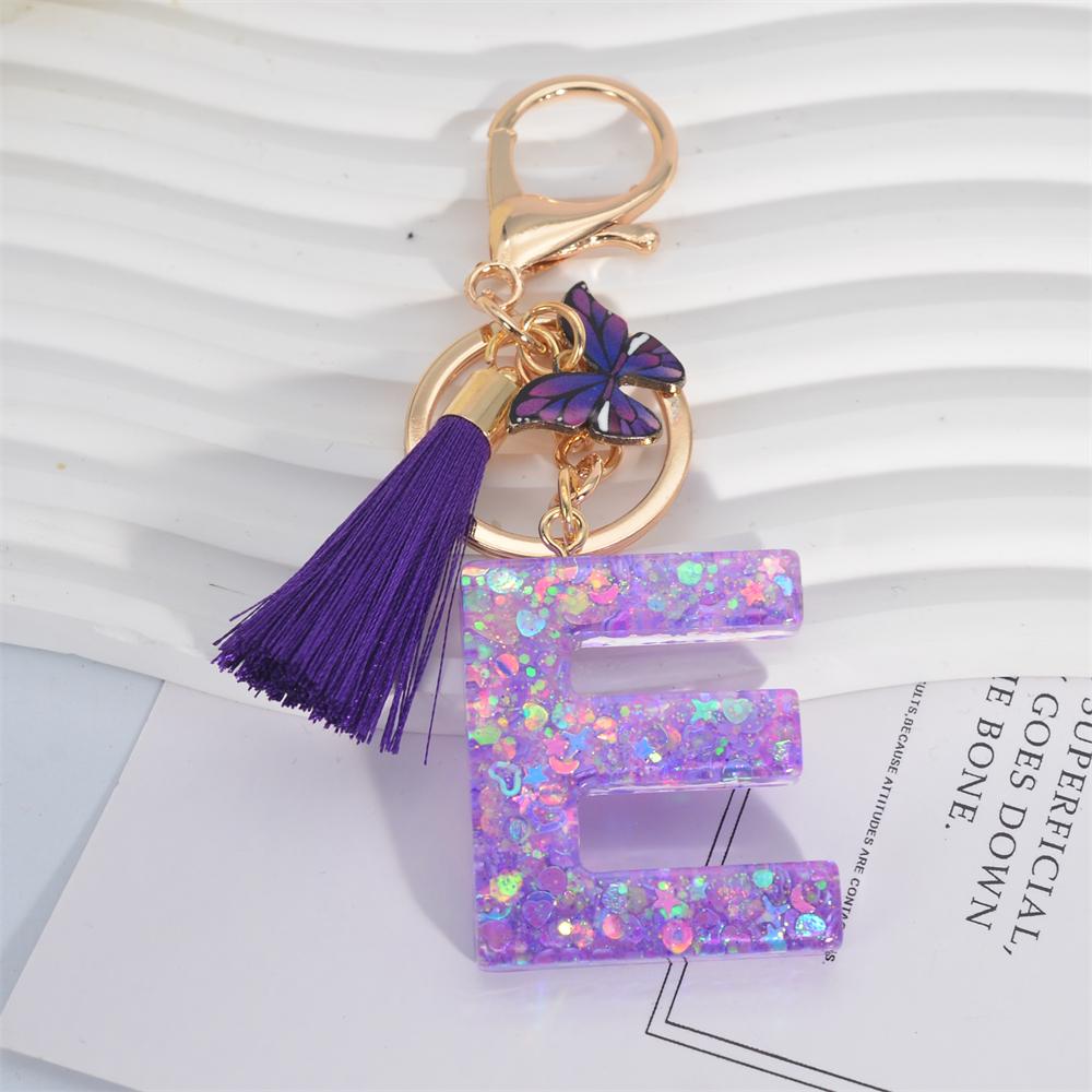 

AZ Фиолетовый Звезда Буквы Брелок Милый Кисточка Бабочка Подвеска Инициалы Брелок Для Женщин Сумка Шарм Ключи Автомобиля Аксессуары