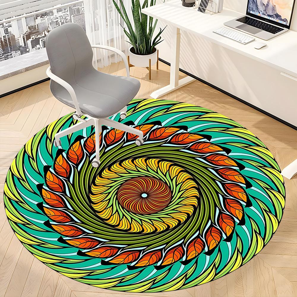 1PC Abstract Mandala Design Chair Carpet for Office Non-Slip, Lightweight, Machine Washable Rug for Office, Sleeping, Room - Holiday Decoryy25100908