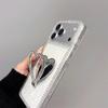 Luxury Sparkling Glitter Rhinestone Heart Mirror Phone Case for iPhone 17 Pro Max 16 15 14 13 Crystal Wrist Strap Protect Cover