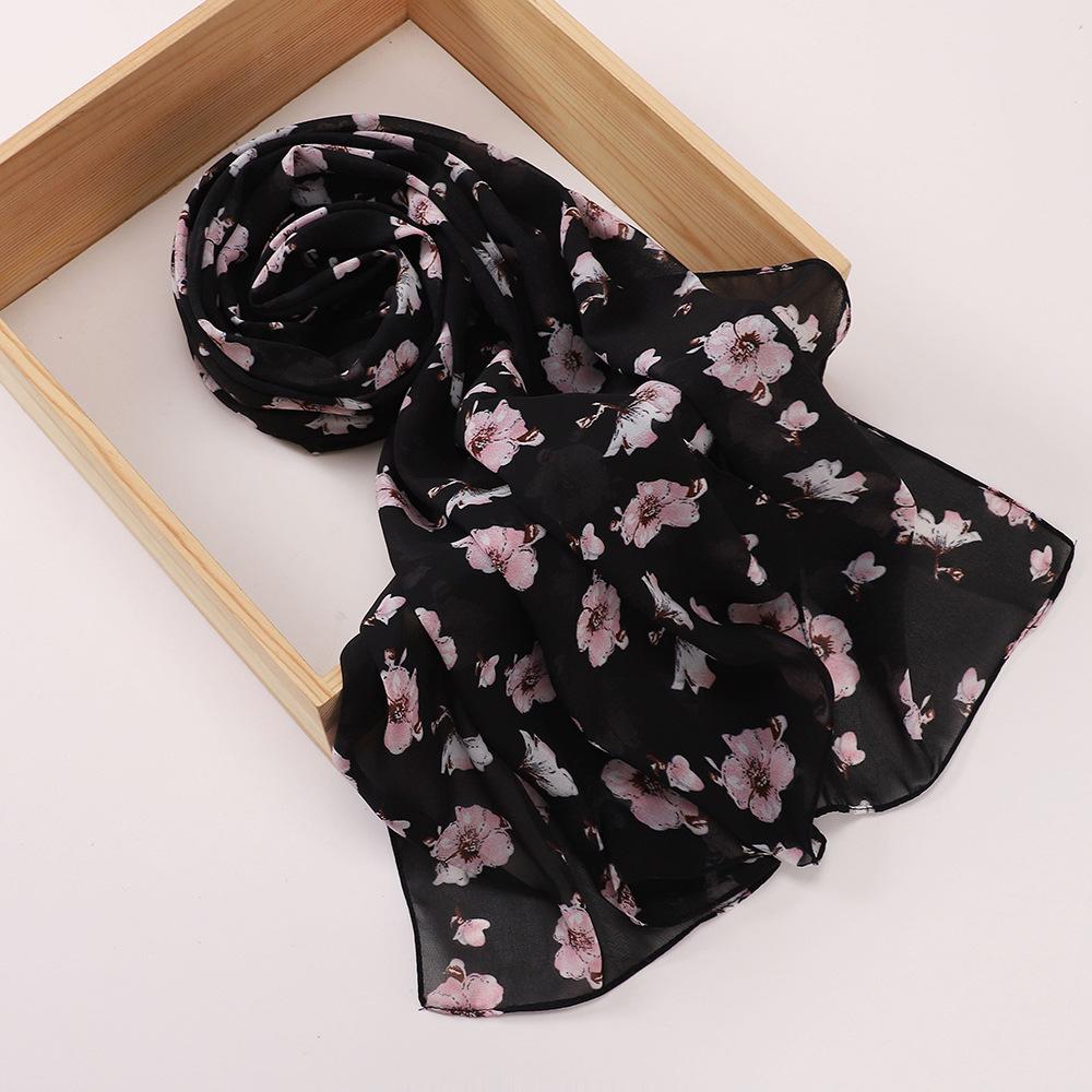 New Printed Hijabs Shawl Bubble Chiffon Hijabs Woman Design Flower Shawls Muslim Scarves Headscarf Wraps Turbans Long Scarves