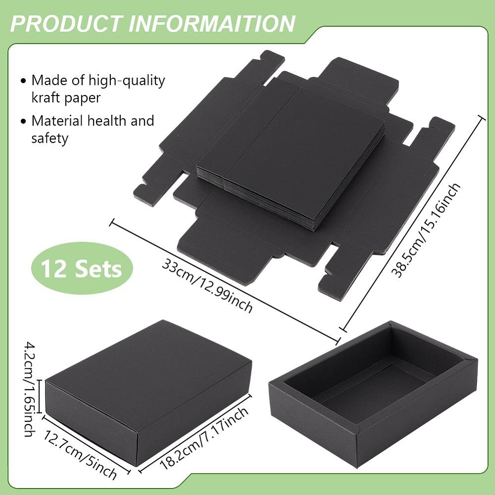12pcs Kraft Paper Storage Gift Drawer Boxes Gift Packaging Case for Wedding Party Supplies Rectangle Black Finish Product: 18.2x12.7x4.2cm.