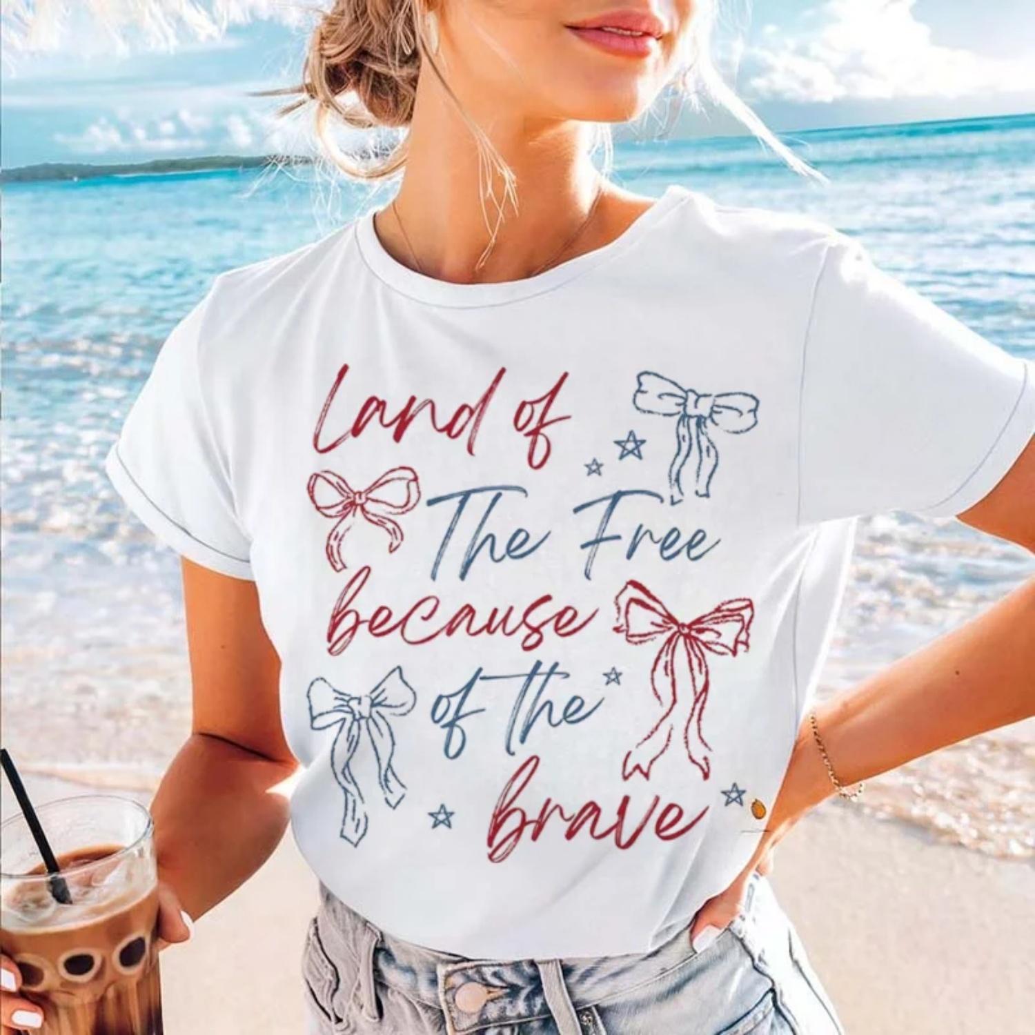 2025 Women s Basic Versatile Bow Letter Printed Short Sleeve Fashion Round Neck Summer Casual Clothing Trendy Top T-Shirt S