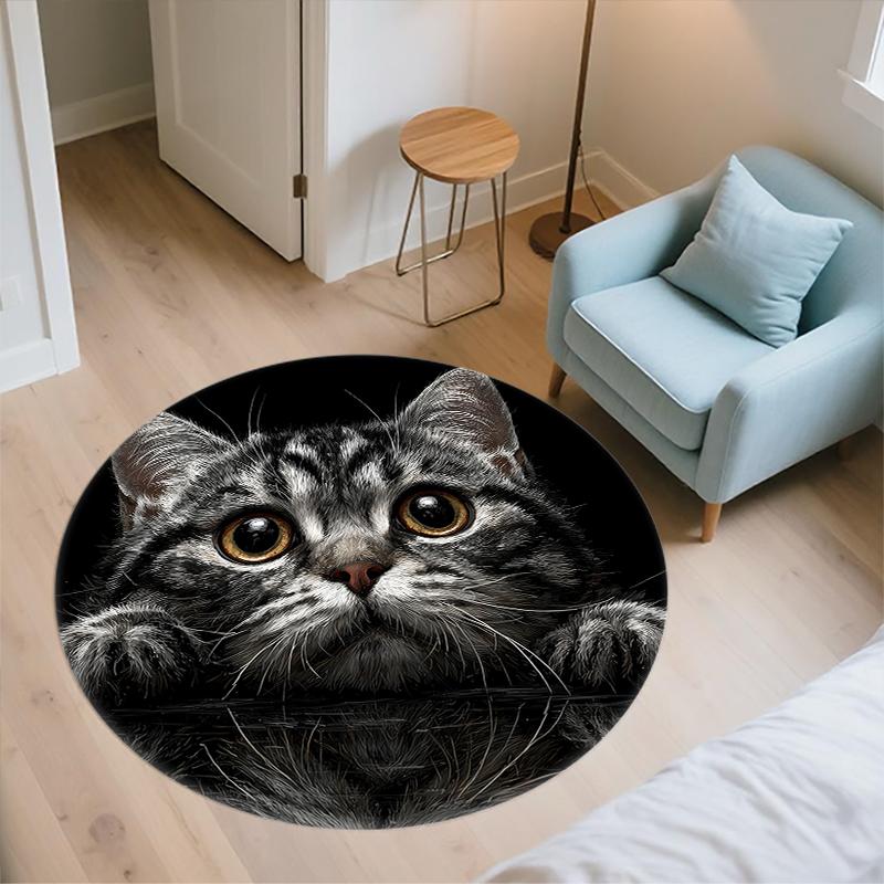 Black American Shorthair Pattern Round rug,Carpet Rug for Living Room Bedroom Playroom ,Non-slip Floor Mat,Holiday Gifts and Birthday Gifts.