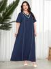 Plus Size V-Neck Slimming Dress: Tummy-Covering, Waist-Cinched with Wide Hem - New Summer Fashion
