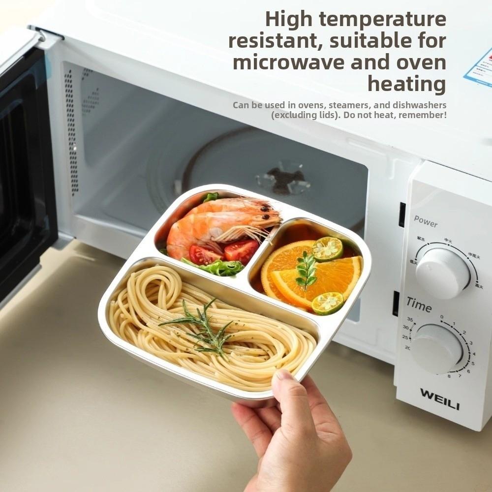 Leak Proof Stainless Steel Lunch Box 3/ 4 Grids Student Meal Plate Food Container Microwave Oven