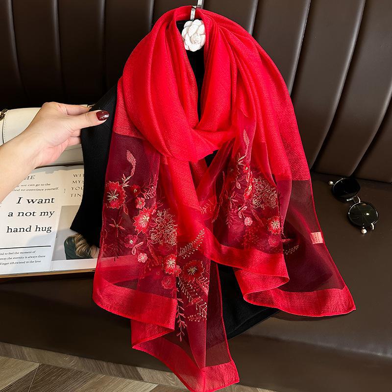 

Новый шелково-шерстяной шарф Шали Накидки Женский Цветочная вышивка Фуляр Головной платок Пашмина Пончо Шарфы Повязка Хиджаб Бандана 70x180cm