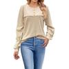 Autumn Winter Round Neck Solid Pullover T-shirt Women Vintage Long Sleeve Buttons All-match Patchwork Tee Top