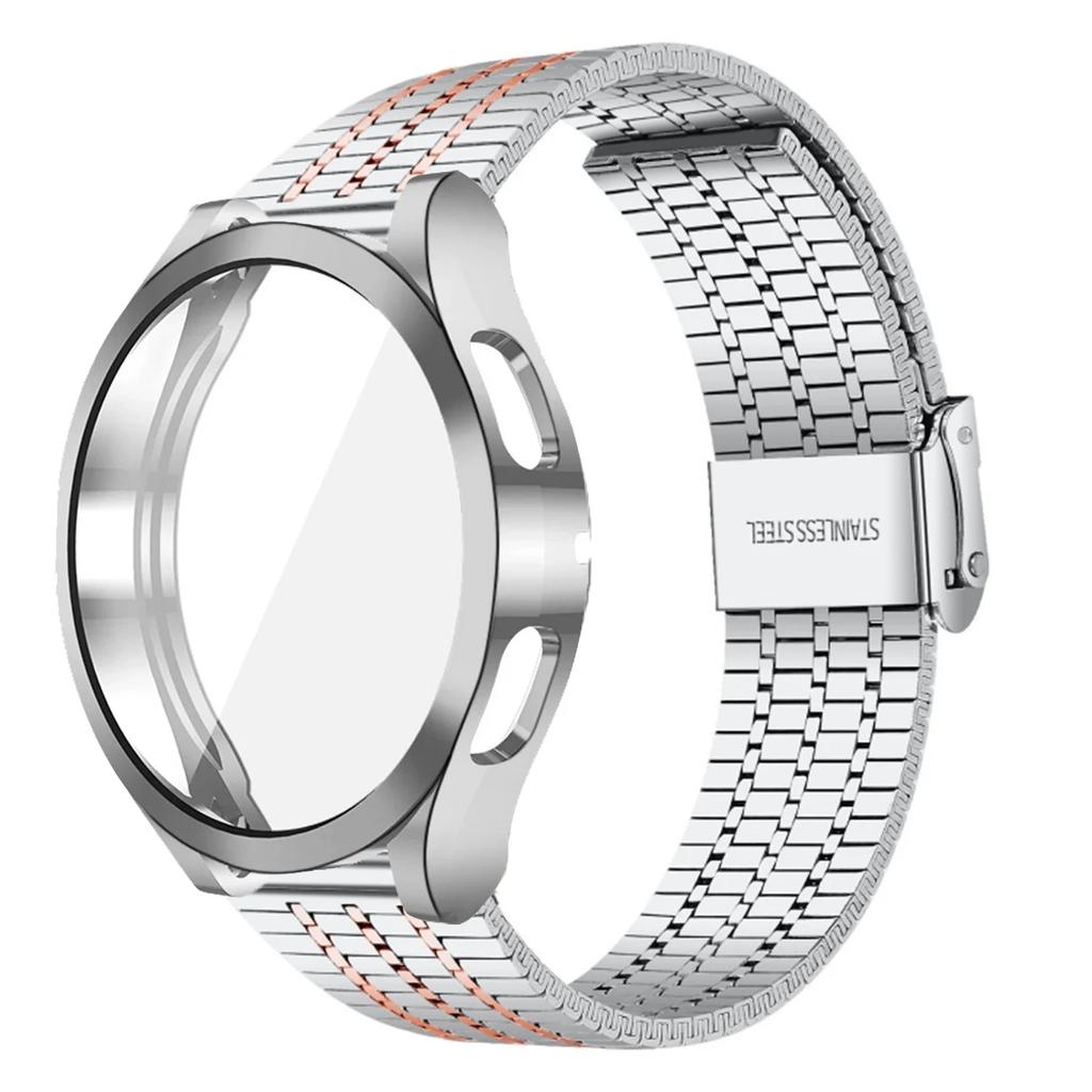 For Samsung Galaxy Watch 7 6 5 4 40mm 44mm 5pro 45mm Band+case TPU Bumper 6classic 47mm 43 Stainless Steel Strap Protector Case