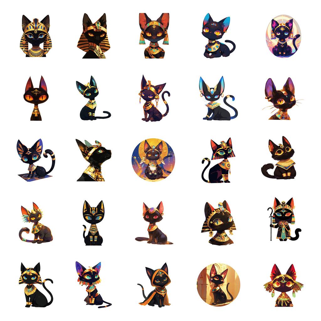 50 New Egyptian Kitten Fun Graffiti Stickers PP Material Waterproof Decorative Stickers