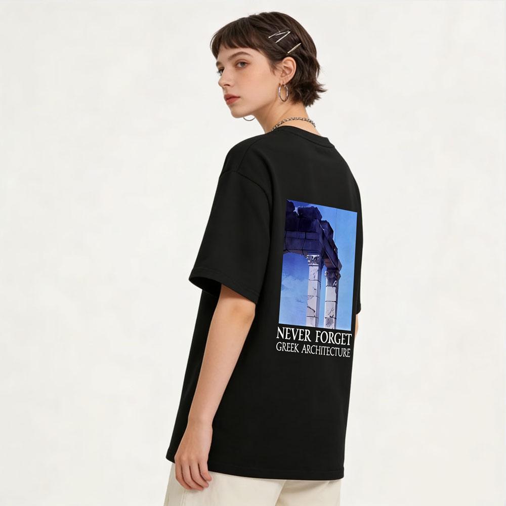 NEVER FORGET GREEK ARCHITECTURE T-shirts Men Women Clothing Fashion Short Sleeves Oversized T Shirts 100% Cotton Casual T-shirt S разноцветный