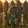 Vintage Style Porch Art Crescent Moon Wall Art, Fairy Witch Bee Dragonfly Iron Hanging Metal Decor Decor, Sculpture for Garden Patio Indoor