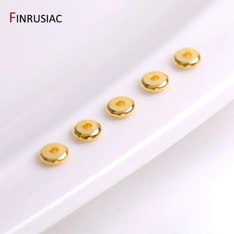 

Trendy 14K Gold Plated Brass 4mm/5mm/6mm Spacer Beads For DIY Bracelet Round Flat Beads Jewelry Making Accessories Wholesale
