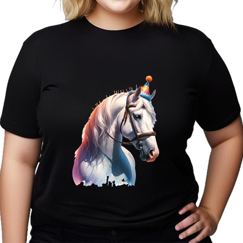

Футболка большого размера с забавным принтом в виде головы лошади, женская, с акварельным рисунком лошади, повседневные топы, женская мода, летние футболки большого размера
