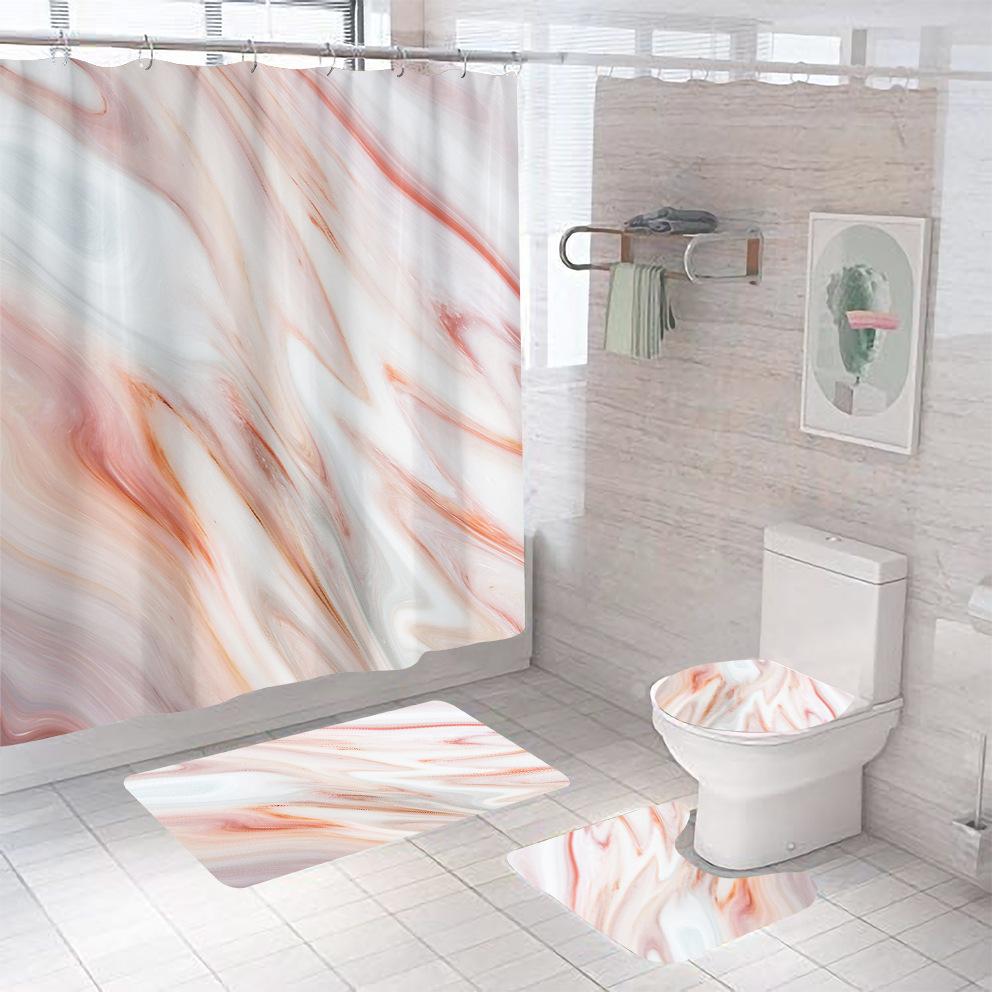 Bathroom Shower Curtain Four-piece Digital Printing Marble Waterproof Shower Curtain Toilet Partition Curtain Bath Mat
