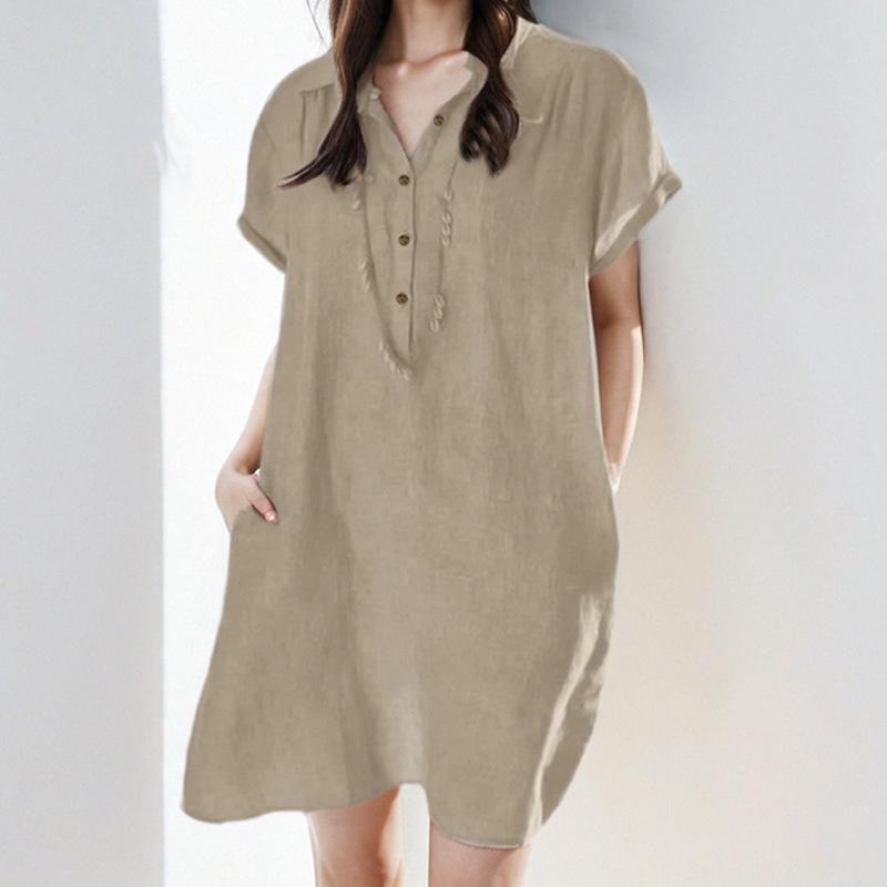 

Весна Новое Женское Платье с Воротником-Рубашкой, Карманом, Повседневное Прямое 3XL