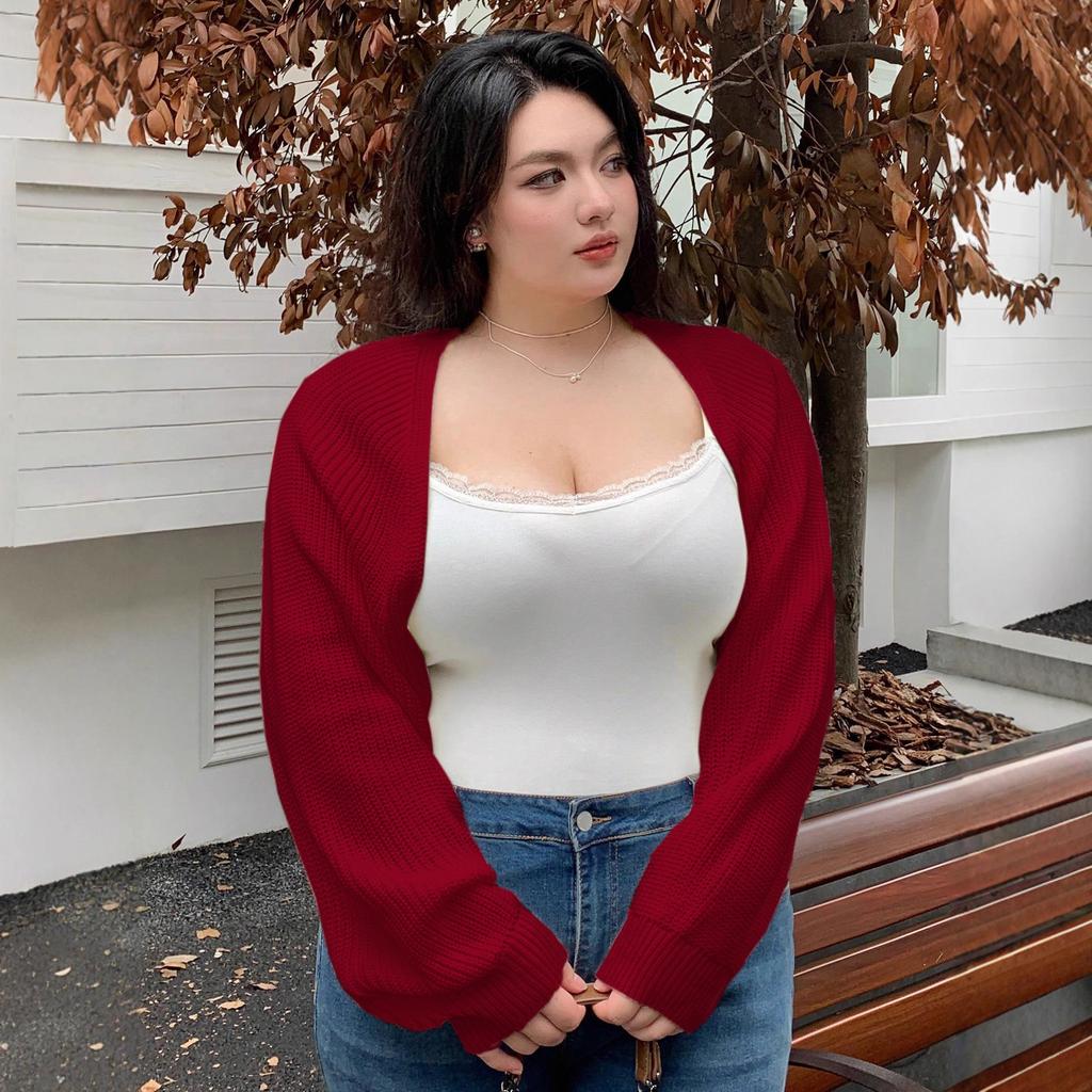 New Large-sized Sexy Solid-color Long-sleeved Cardigan Knitted Sweater for Women In Autumn and Winter