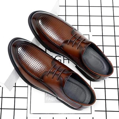 Sapatos masculinos de couro vazado estilo britânico, couro bovino, para terno, sola macia, calçados formais masculinos, sapatos para padrinho de casamento