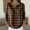 Women's Fashion Long Sleeve Plaid Geometric Print Top Elegant Casual Top