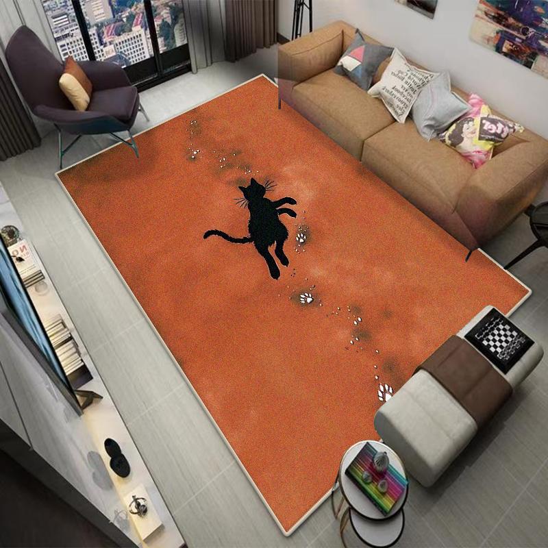 Simple Cute Decorative Carpet Living Room Home Decoration Mat Cat Pattern Bedside Easy Cleaning Foldable Lounge Rug Bedroom