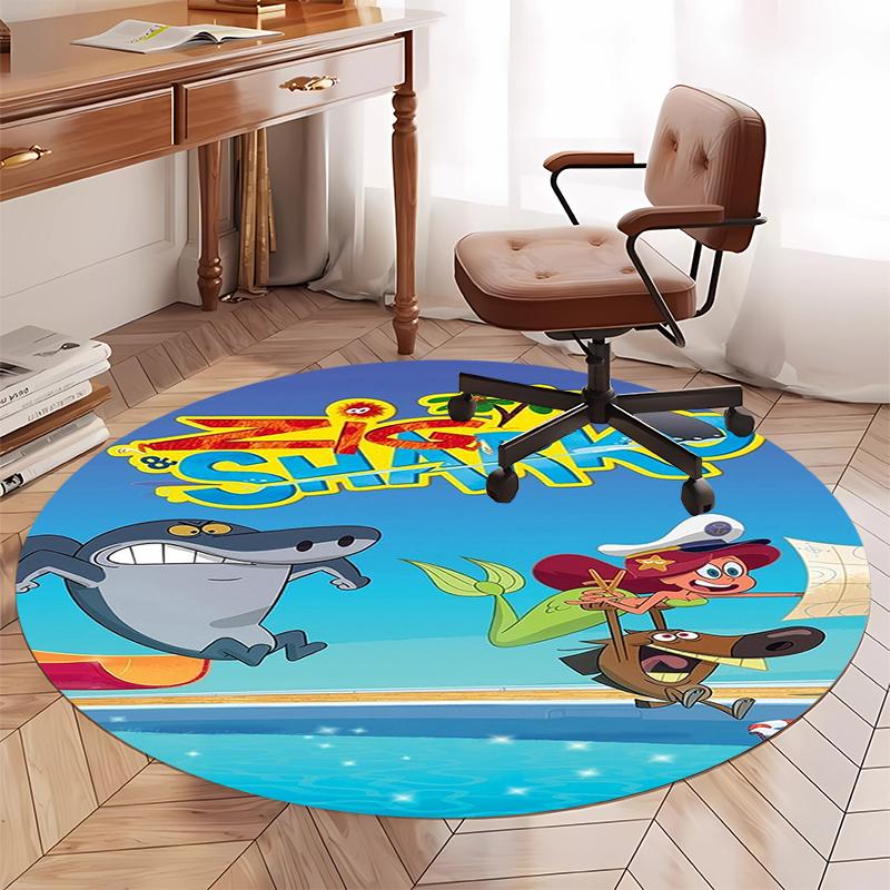 Tappeto Rotondo Stampato Zig & Sharko, Tappeto per Sedia, Tappeto per Area, Zerbini per Ingresso, per Sedia da Ufficio, Soggiorno, Camera da Letto, Cucina.