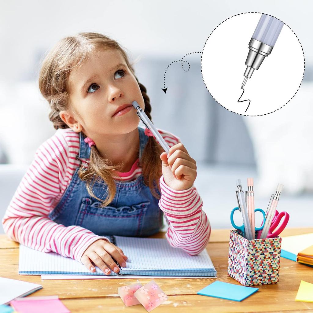 15 Pcs 0.5 mm Mechanical Pencil Set Include 6 Pcs Japanese Cute Pencils with 6 Tubes Pencil Refill and 3 Cute Cherry Erasers for Sketching