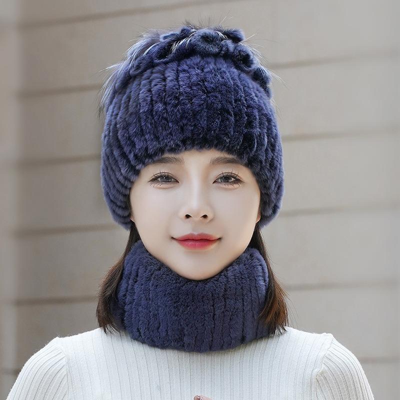 Hat Winter Women's Winter Fashion Rabbit Hair Baotou Hat Women's Green Wool Thickened Warm Ear Protection Fur Ladies