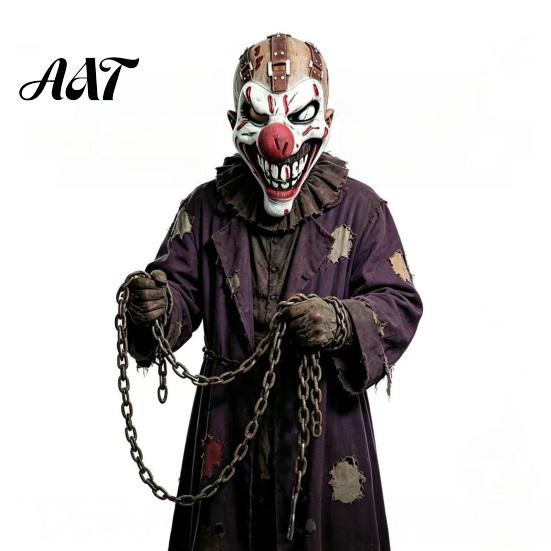 Horror Robber Cosplay Props Halloween Clown Mask, Realistic Latex Scary Mask with Blood Stained Scarred Red Nose for Haunted House Parties Costume