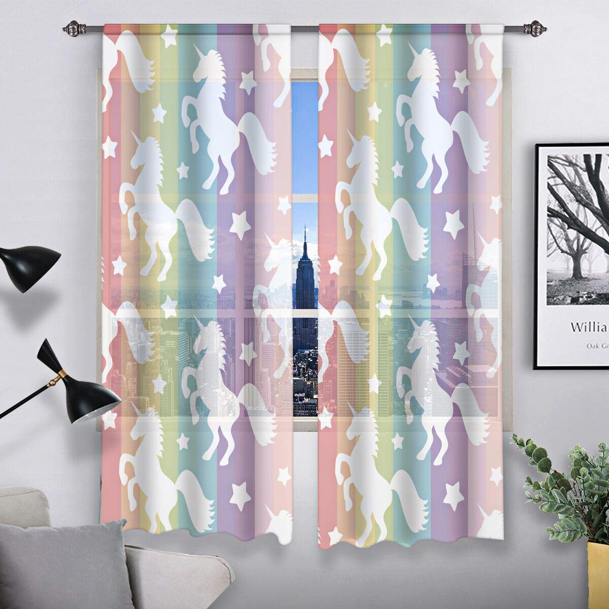 

Єдиноріг затемнена штора Rainbow High Shading Window Штори Єдиноріг Спальня Вітальня Деко для дівчаток Дитячий набір з 2 панелей W85 X H200cm X 2&HOOK