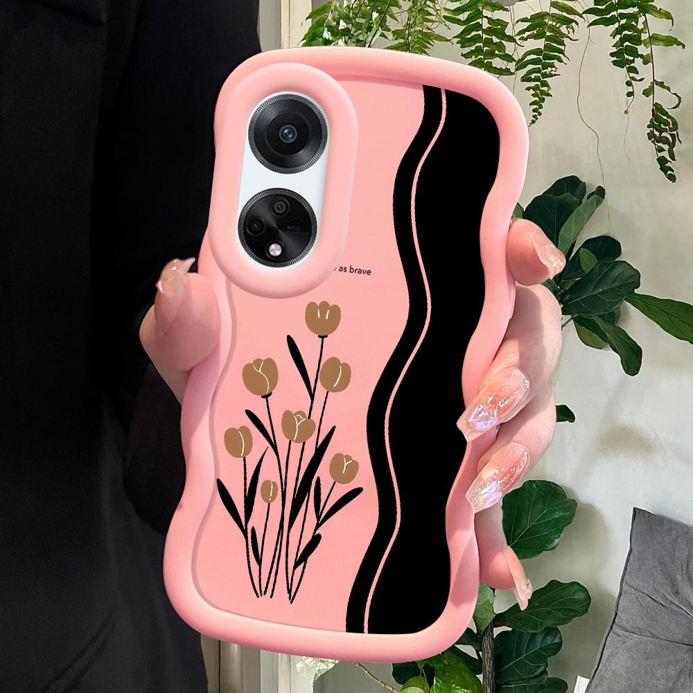 

Окрашенный узор Big Wave Edge Мягкий силиконовый материал Macaron чехол для телефона противоударный защитный резиновый чехол для OPPO Reno Realme OPPO Reno12 F 4G розовый