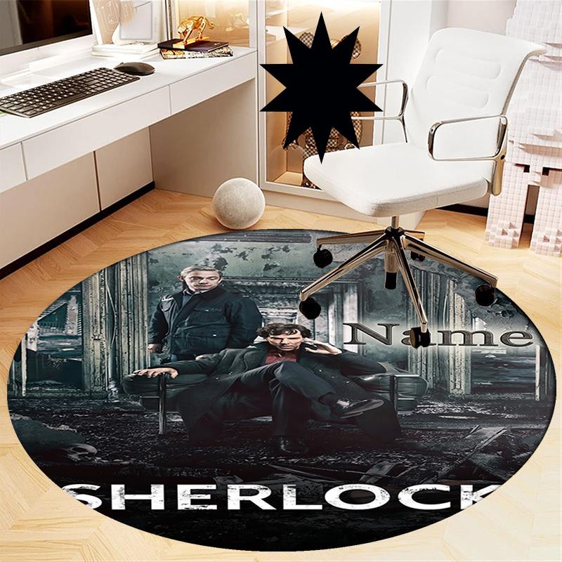 Custom Name Sherlock Holmes Printed Round Rug Carpet Chair Rug Area Rug Entryway Doormats,for Office Chair Living Room Bedroom Kitchen Room.