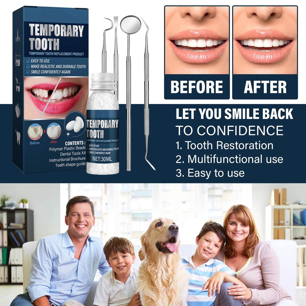 30ml Moldable Teeth Glue 4 Dental Tools Temporary Tooth Filling Set Difficult to Deform Smile Confidently