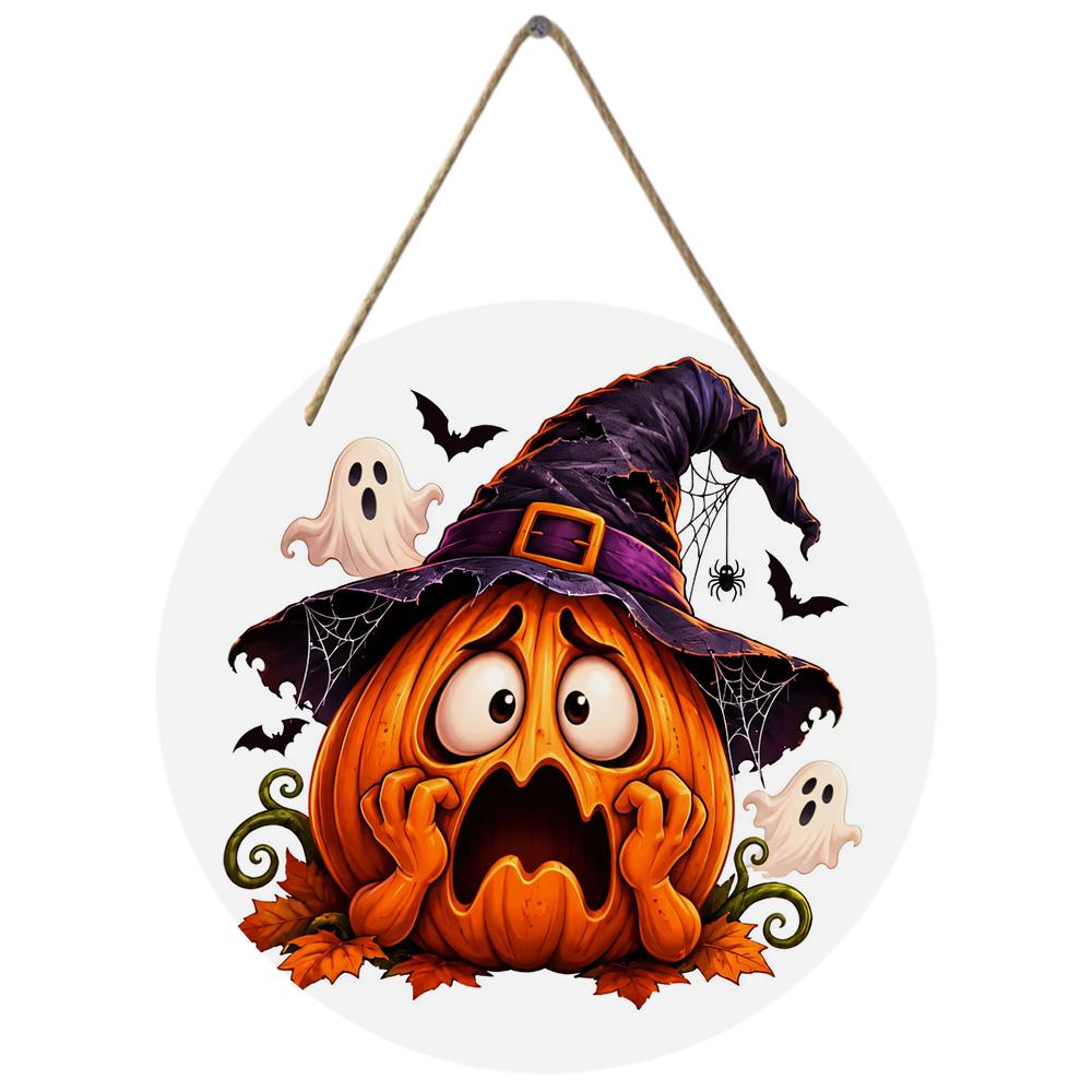 Spooky pumpkin print natural wood plaque Round Wooden Hanging Plaque home wall decor party supplies festive Halloween interior ornament