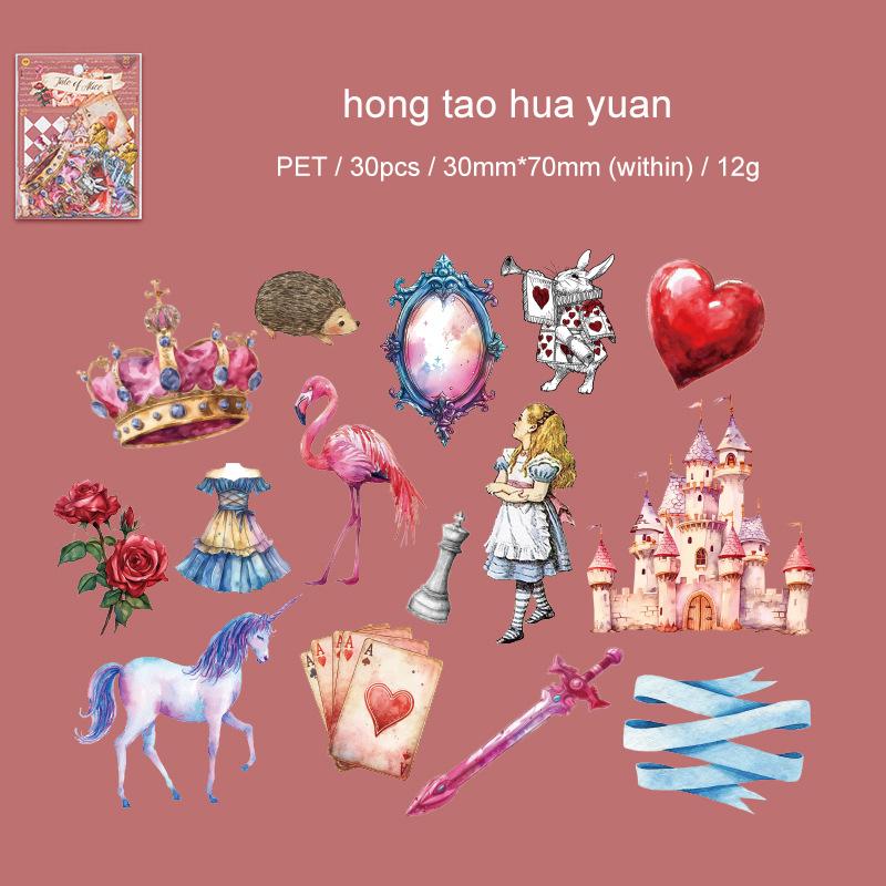 JIANWU Alice Story Series Vintage Fairy Tale Character Flower Landscaping PET Sticker Creative DIY Journal Collage Stationery