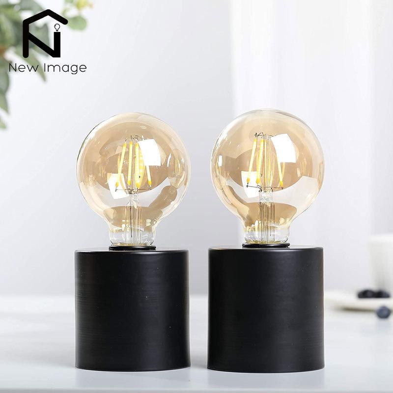 2Pcs Black Battery Powered Table Lamp Wireless Lamps Cordless Light Bedside Lights Candle Holder for Bedroom Wedding Home Decor