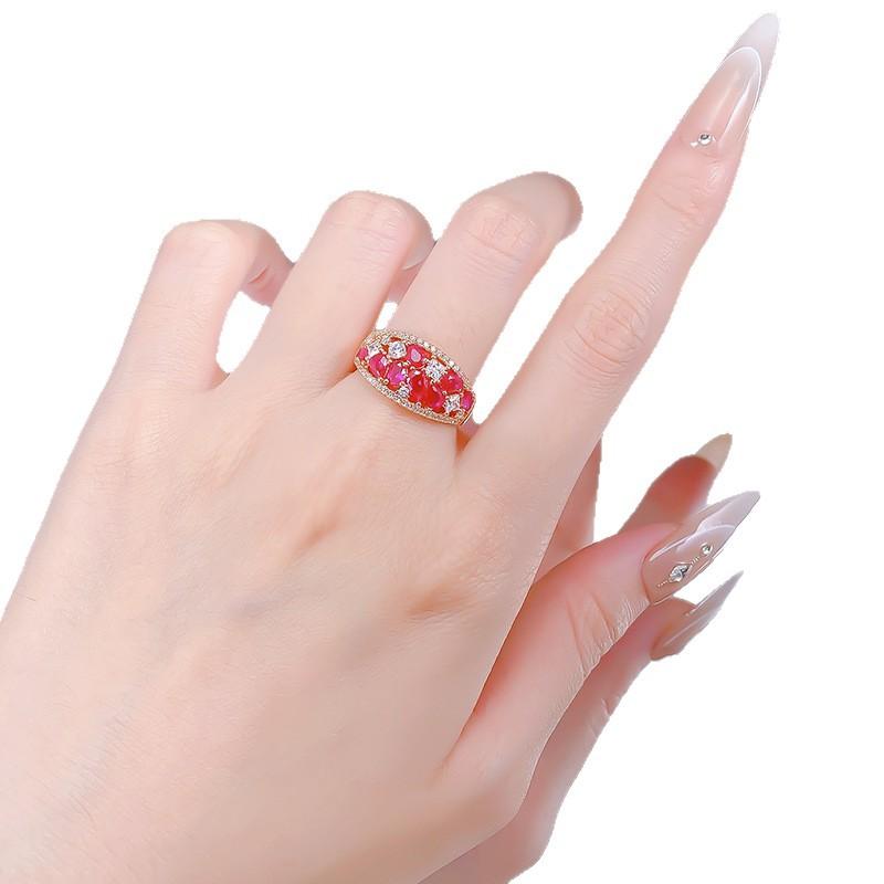 Light Luxury High-End Sense Micro-Inlaid Zircon High Carbon Diamond Red Diamond Ring Female Full Diamond Temperament