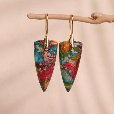 Colorful Emperor Jasper Earrings18k Gold Plated Imperial Jasper Drop Earring Natural Gemstone Earrings for Women Girls