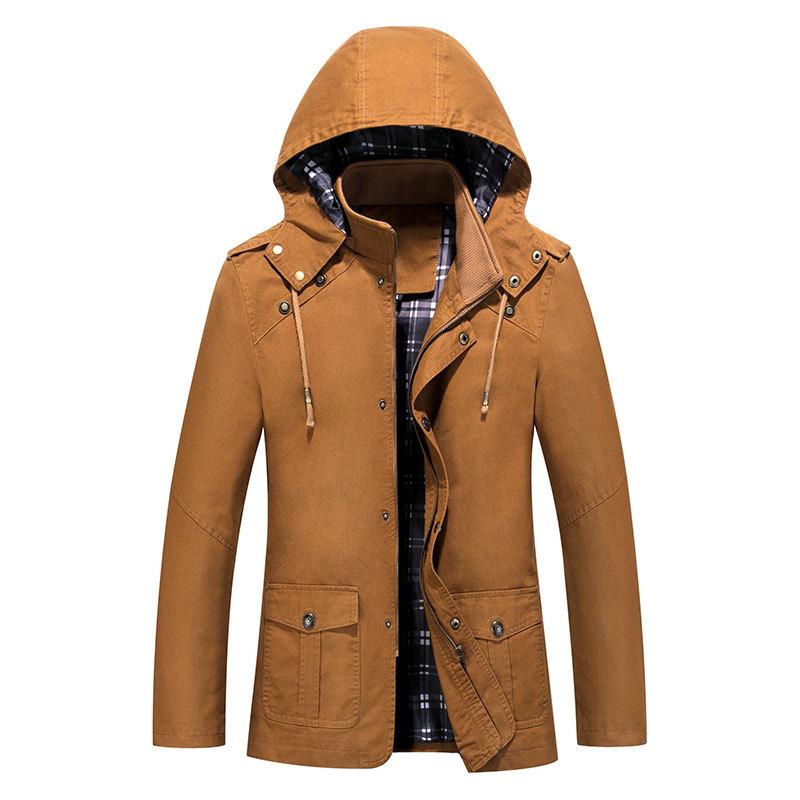 Men's Spring and Autumn Slim-fit Hooded Medium and Long Jacket, Men's Korean Version of Youth Pure Cotton Large-size Coat