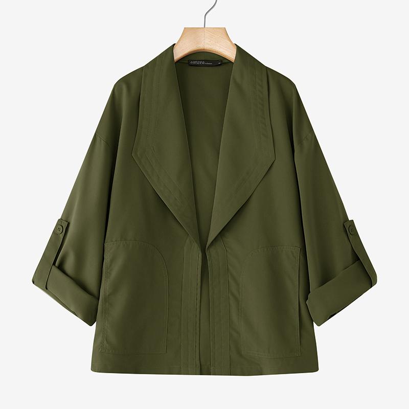 ZANZEA Womens Solid Color Loose Casual 3/4 Sleeve Thin Cardigan Tops