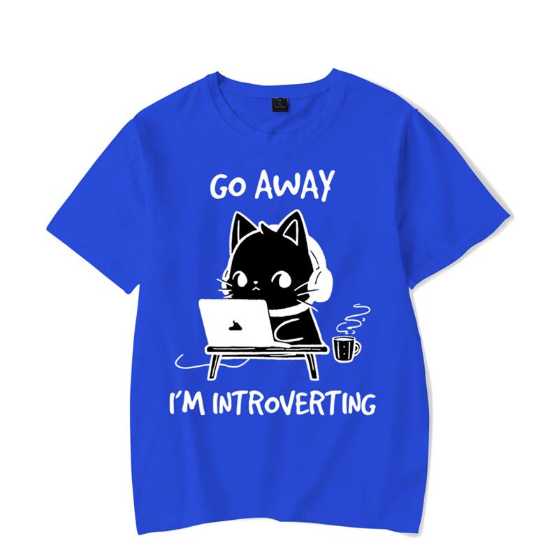 Go Away I’m Introverting Graphic T Shirts Funny Cat Gamer Gaming Tshirt Tops Fashion Harajuku T-shirts Women Men Tees