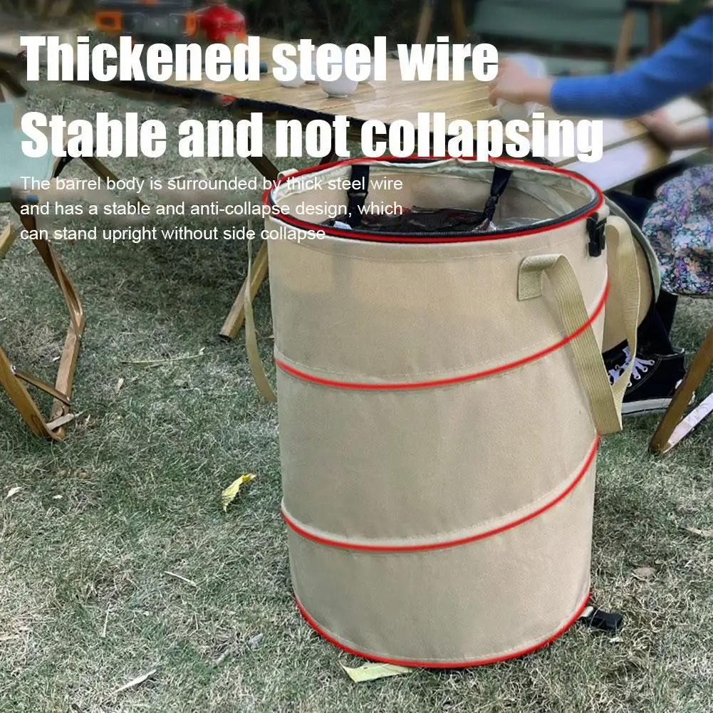 Camping Trash Can Pop-up Circular Storage Pail Canvas Foldable Recycling Bin Outdoor Garbage Garden Yard Garbage Bag