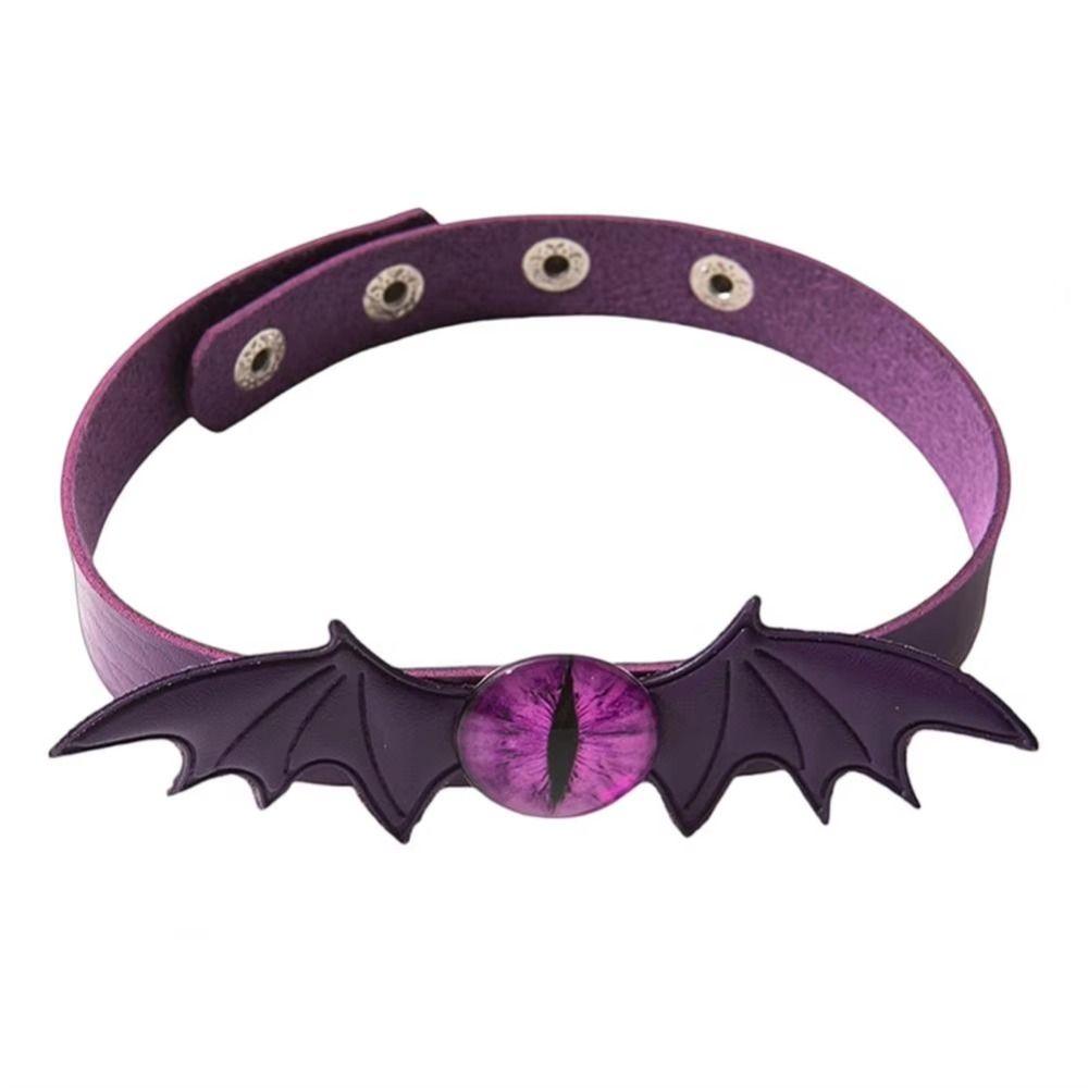 Adjustable Collar Leather Choker Bat Leather Devil Eyes Necklace Jewelry Gift