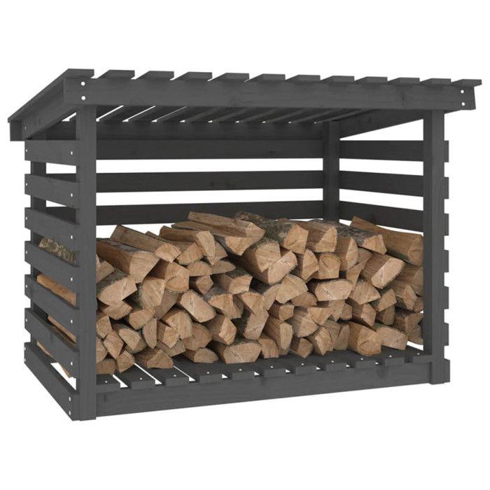 822229 vidaXL Support pour bois de chauffage Gris 108x73x79 cm Bois de pin