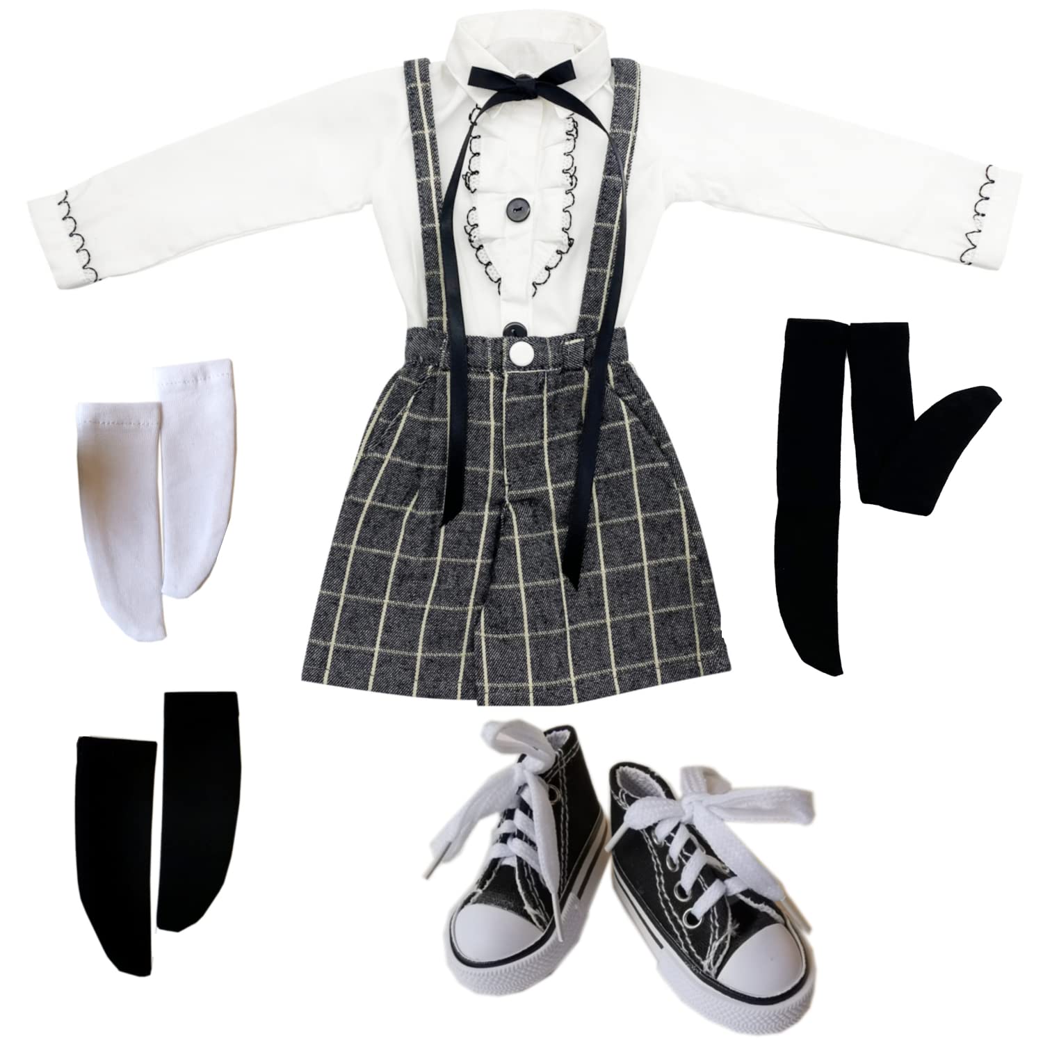 

GeekDwarf Doll Clothes Figure Beautiful Girl Gal Casual Outfit with JK and Socks Set of [6-Piece Set] 1/3 Outfit, Sneakers, Uniform, Overalls,