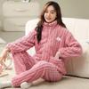 Plus Size Women's Pajamas Set Jacquard Winter Extra Thick Double Sided Flannel Warm Pajamas Smooth Zipper Pajamas Women's Pajamas