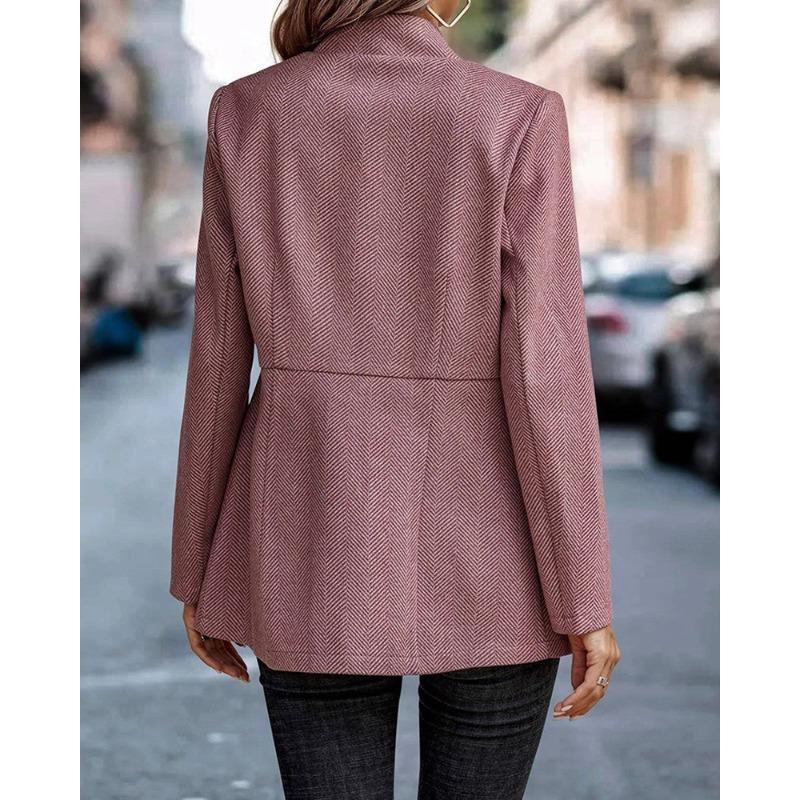 VEZFAA   Women's Fashion Casual Solid Color Print Fall Winter Long Sleeve Stand-Neck Jackets & Coats