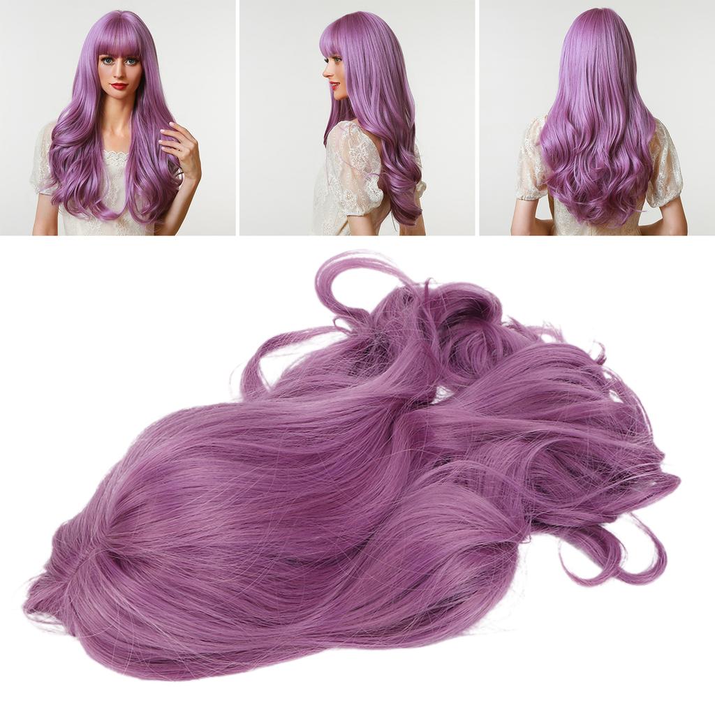 Long Wavy Wig High Temperature Fiber Purple Curly Fluffy Hair Wigs Cosplay Party Wigs for Women