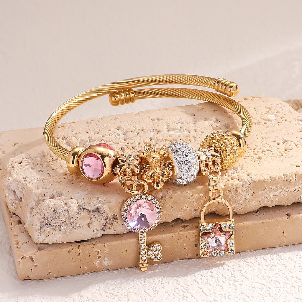 1PC Women's Fashion Pan Family Multi Element Beaded Key Lock Bracelet Bracelet Date Travel Banquet Party Festival Dressing Gift