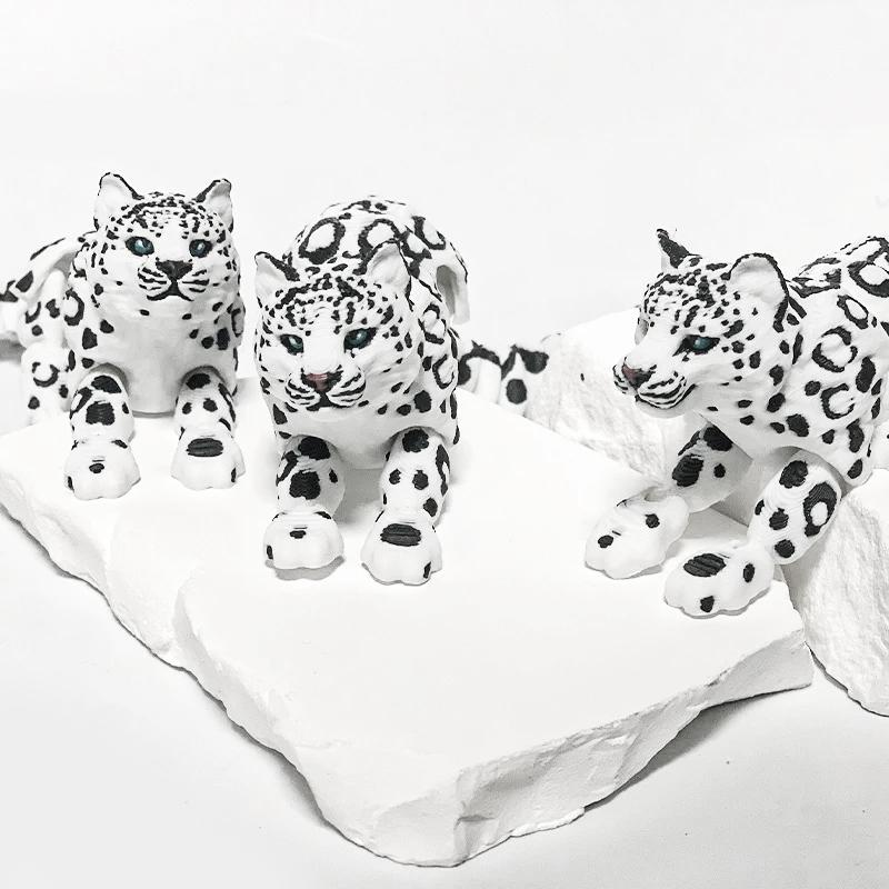 3D-gedrucktes Schneeleoparden-Modell Simulation Mehrgelenkig bewegliche Wildtier-Figuren Miniaturen Heimdekoration Handwerk Figuren