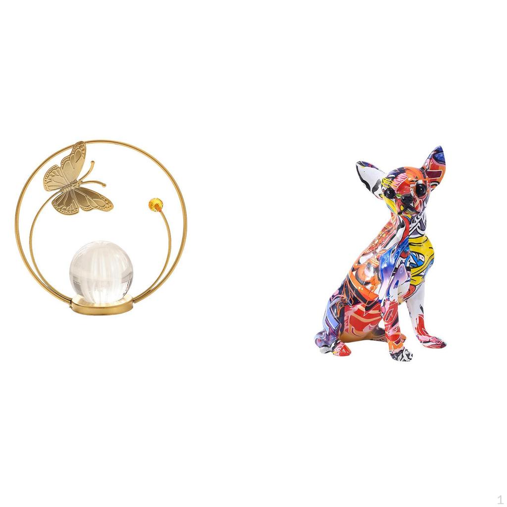 Crystal Ball Metal Sculpture Figurine Ornament Stand for Hallway Fireplace Bedroom Office Colorful