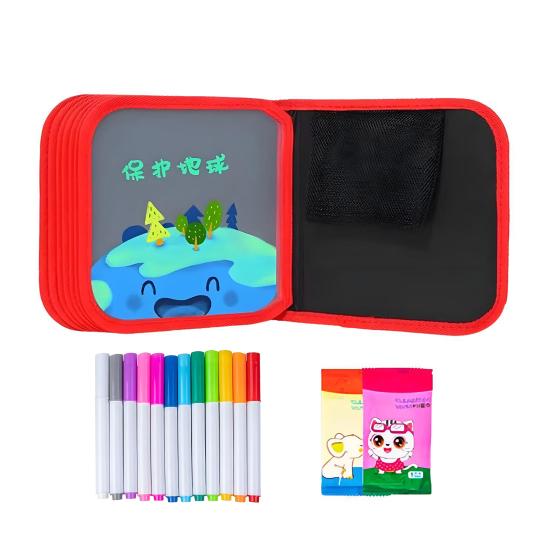 Kids Erasable Graffiti Drawing Book with 12 Watercolor Pens 14 Pages Toddlers Boys Girls Cartoon Doodle Book Educational Drawing Toy